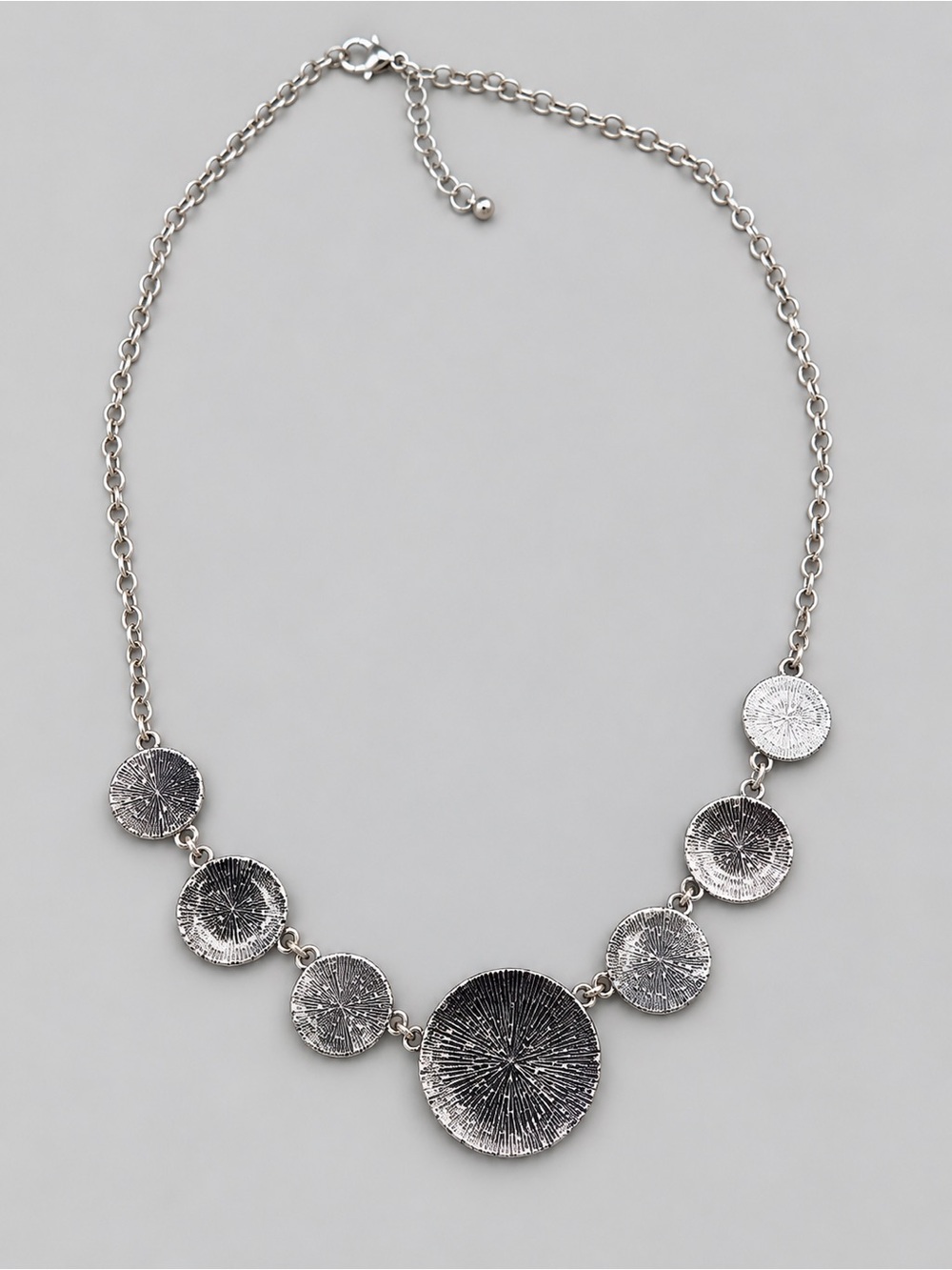 Silver-Tone Smoky Gray Statement Necklace with Rhinestone Accents 18-21” - Picture 2 of 3